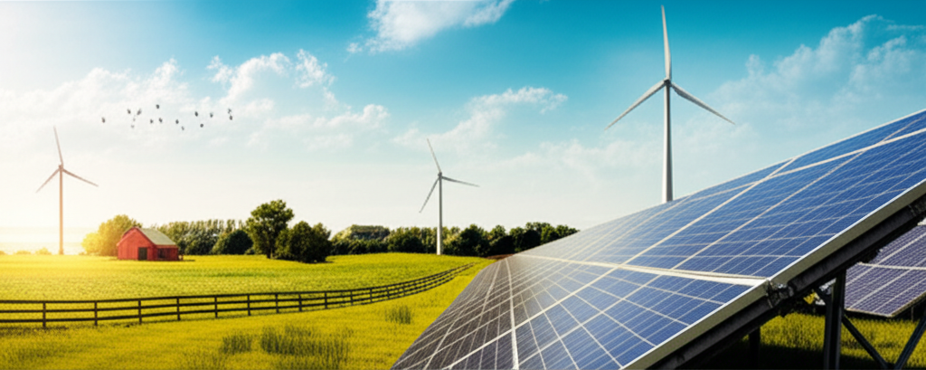 Rural farmland with clean energy installations